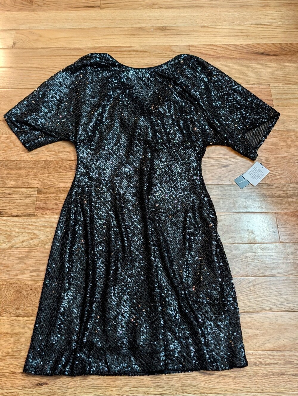 Nwt Donna Morgan Cowl Neck Short Flutter Sleeve Black Sequin Mini Dress 10 - Picture 4 of 10